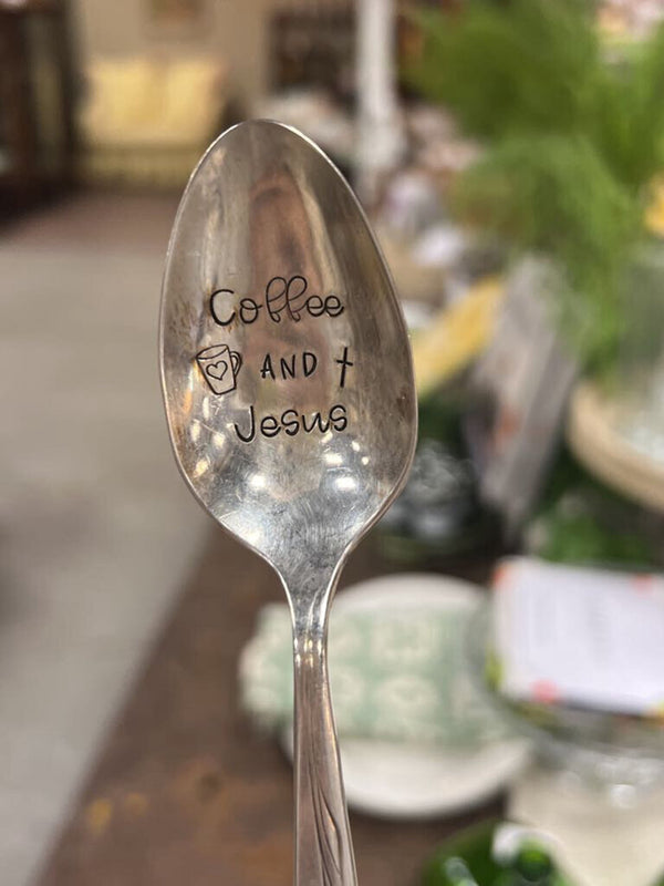 Jesus and coffee vintage stamped spoon