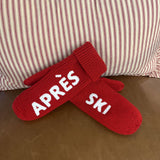 red and white apres ski knit mittens