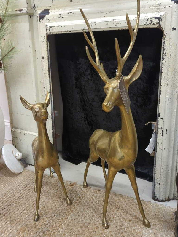 Vintage brass buck & doe, Rare XL set of 2