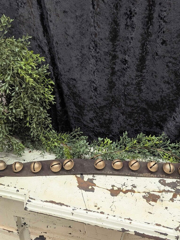 Vintage sleigh bells on leather strap, 11 bells