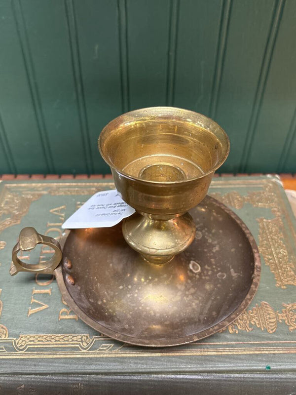Vintage Brass Chamber Style Candleholder with Thumb Hole