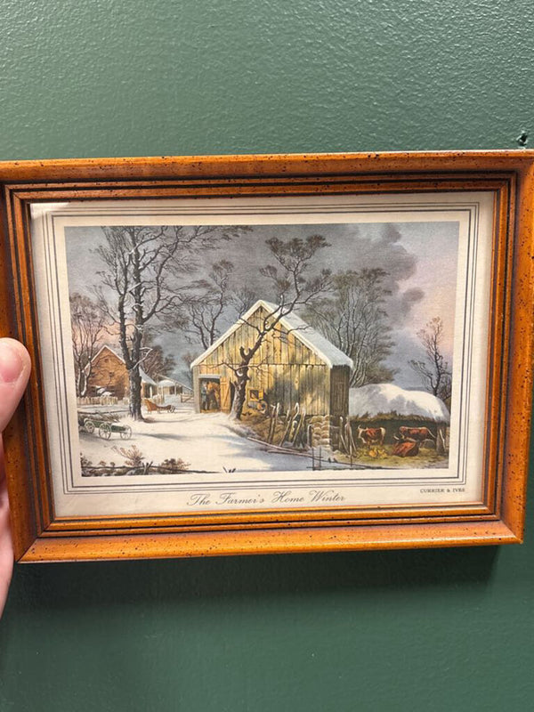 Framed Currier & Ives "The Farmer's Home - Winter" Print