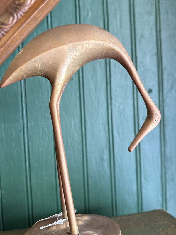 Brass Heron Bird on Wood Slab #25