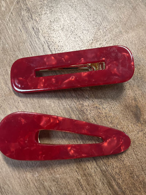 dark red hair clip set