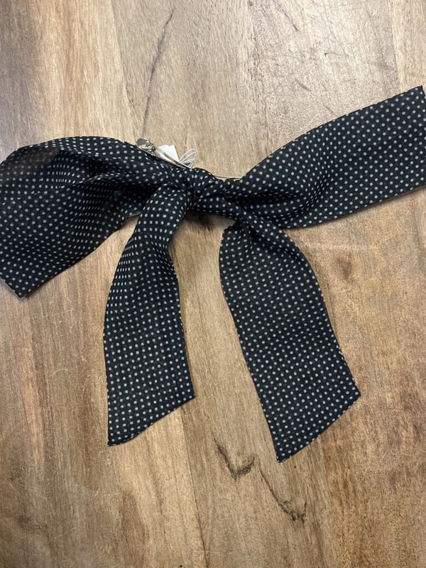 black with white ditsy dot french bow hair clip