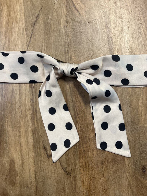 white with black polka dots french bow hair clip