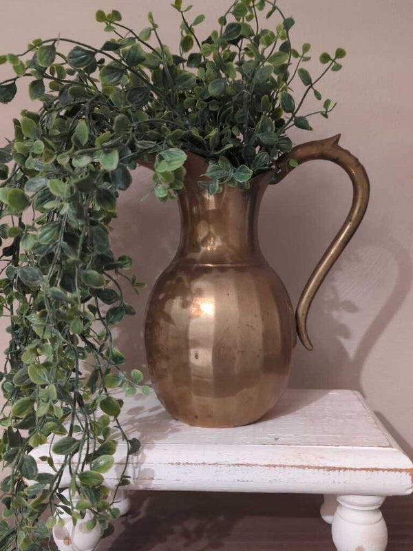 Vintage solid brass pitcher, 9"H, India