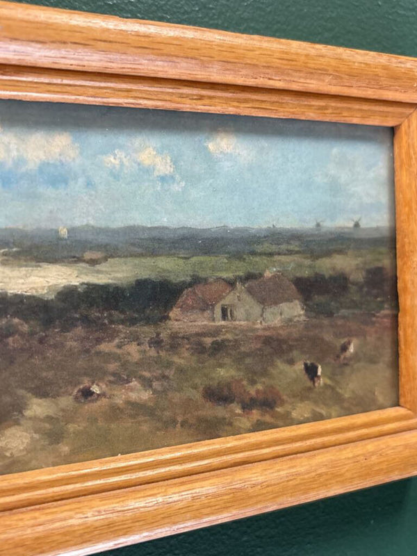 Wood Framed Print - Farmhouse Landscape with Cows