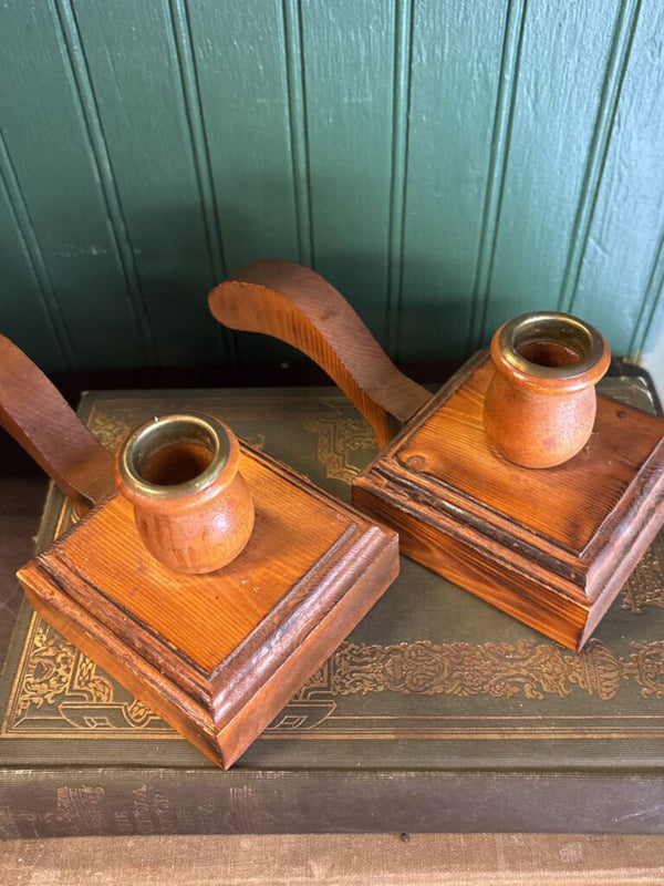 Pair of Wooden Candleholders with Square Bases