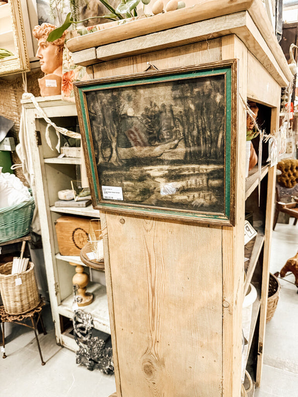 Vintage moody framed charcoal painting