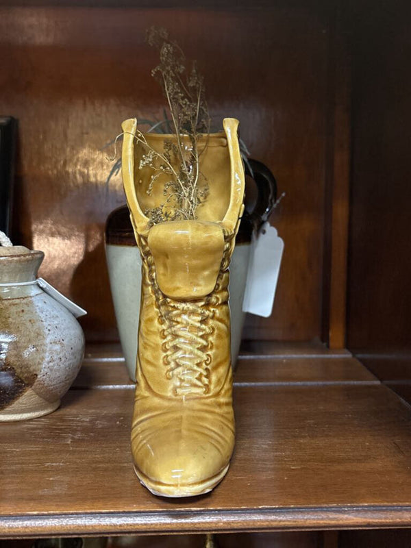 #146 Yellow Glazed Ceramic Victorian Boot