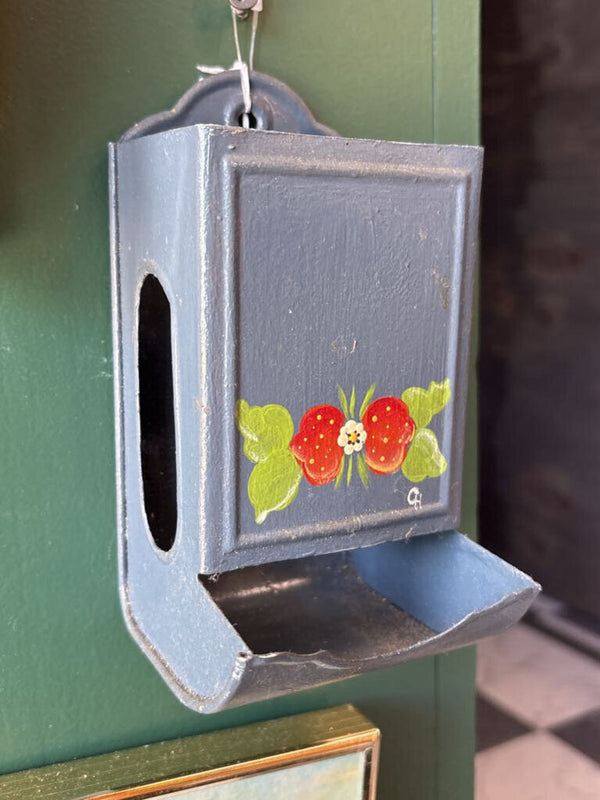 Hand Painted Cottagecore Strawberry Metal Match Box Holder