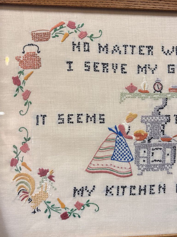 #401 Cottagecore Kitchen Cross Stitch in Oak Frame