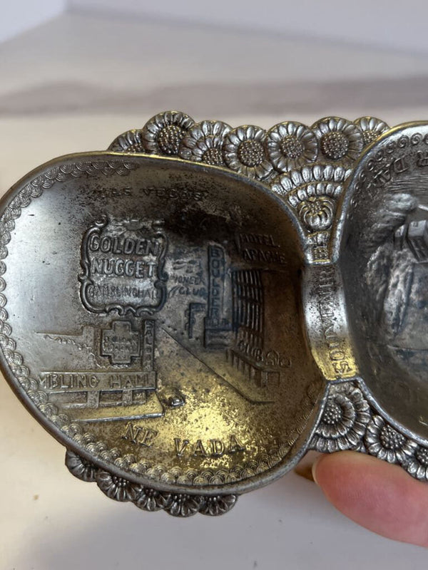 Silver Duo Souvenir Dish - Boulder Dam & Las Vegas (style B)