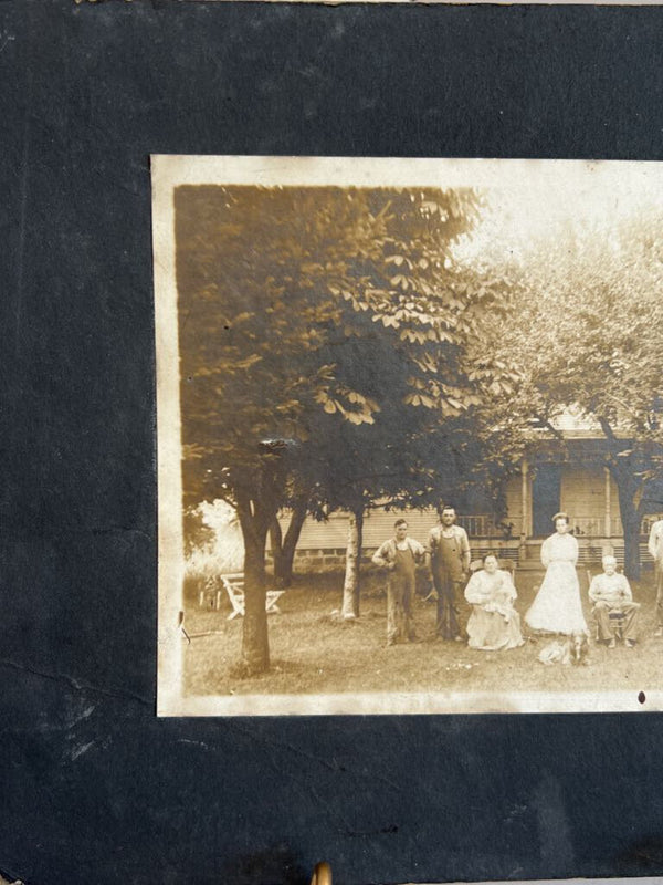 black and white family with dog photo on board (10x8)