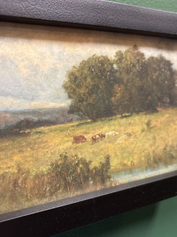 #508 Black Framed Landscape with Cows Print