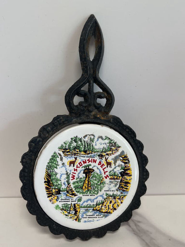 Wisconsin Dells Cast Iron Trivet with souvenir tile