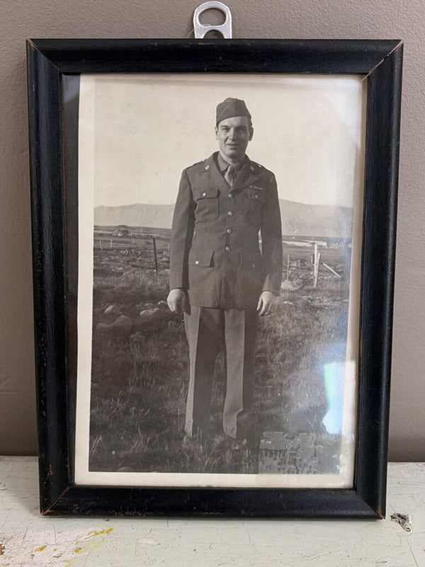 framed vintage military man in uniform photo