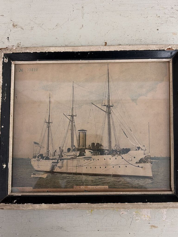 set of 2 antique boat pictures in black and white frame