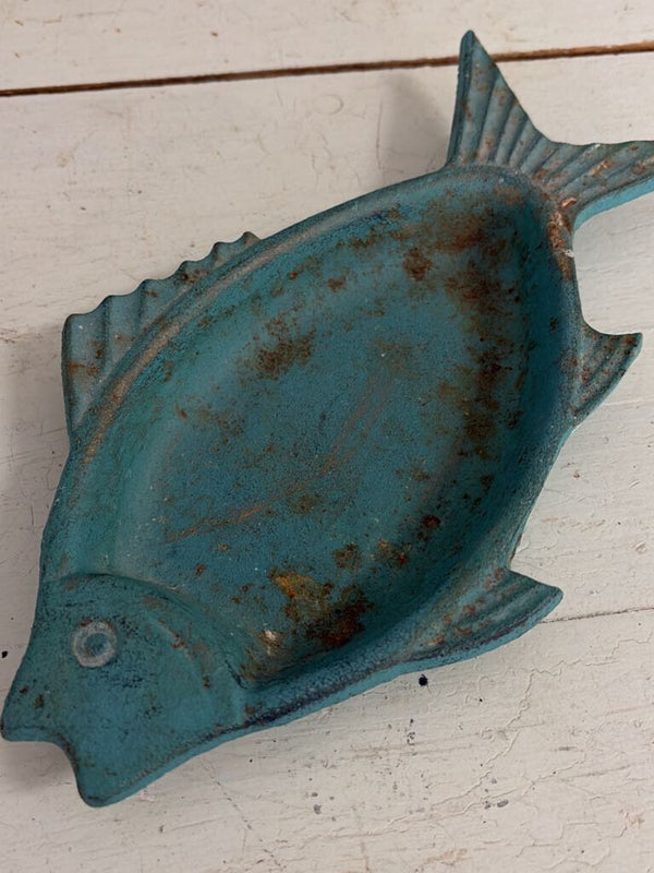 blue metal fish dish