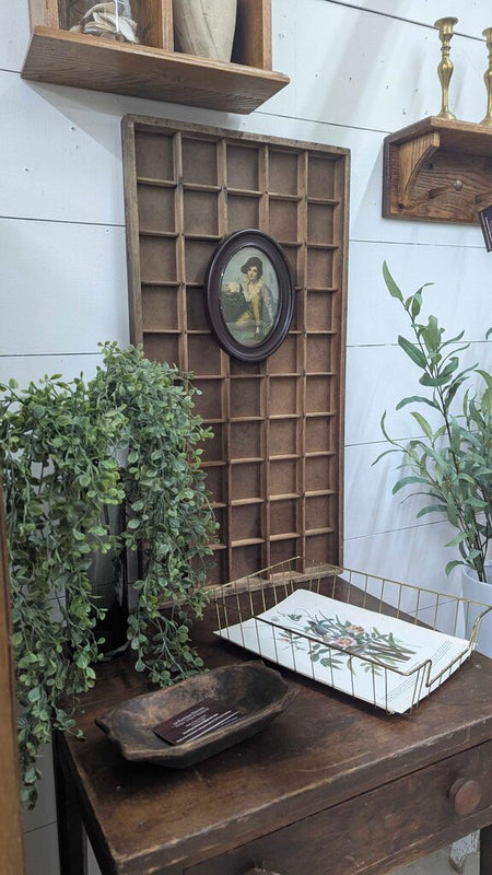 Vintage wood divided tray/shelf 16" x 32"