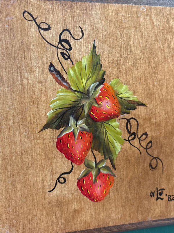 #536 Wooden Wall Plaque with Painted Strawberries