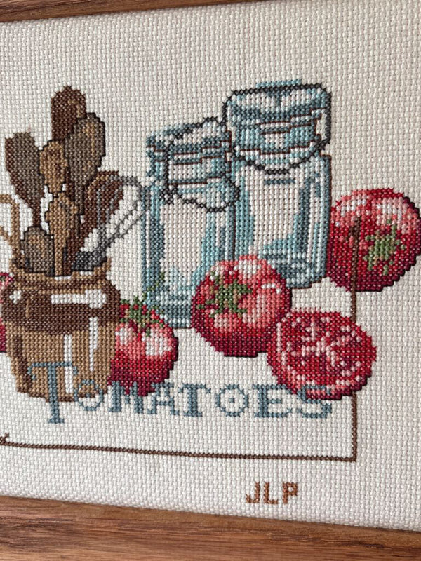 #537 Tomato and Canning Wood Framed Cross Stitch
