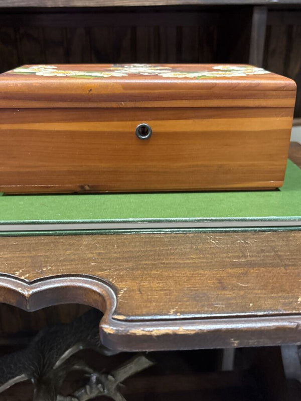 #548 Wooden Box with Hand Painted Owl and White Flowers
