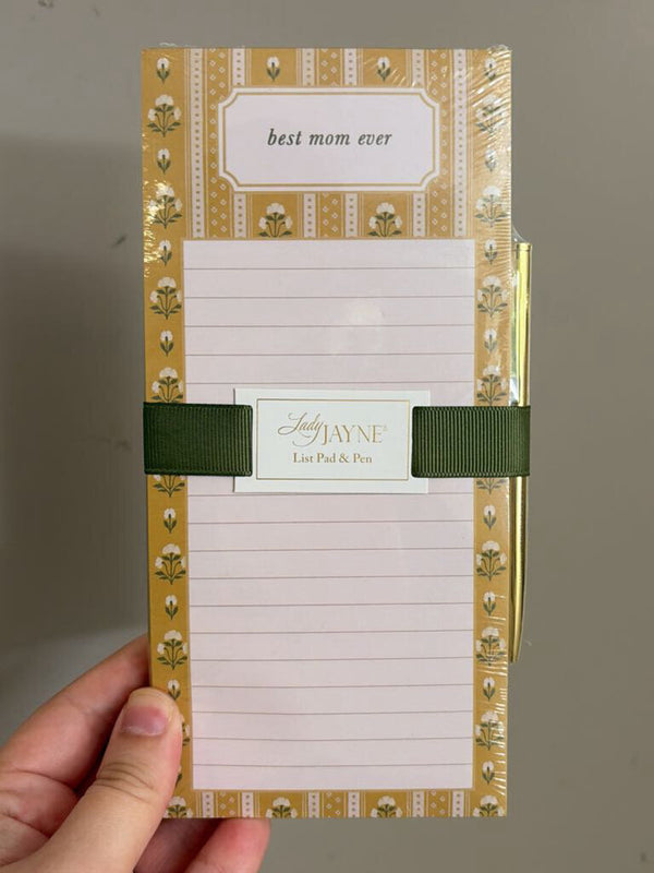 Mustard Stripe Magnetic List Pad with Pen