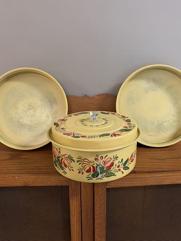 vintage layered hand painted cake carrier
