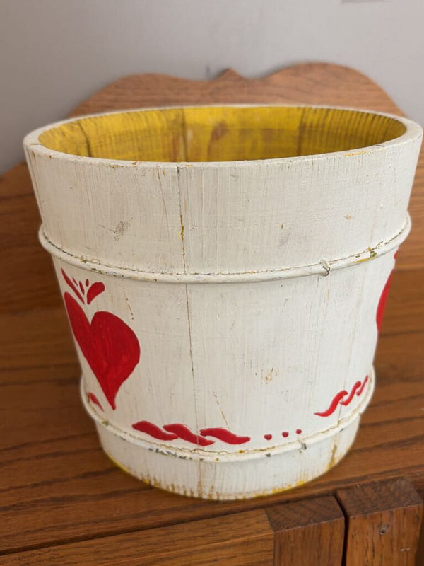 white wood bucket with red heart