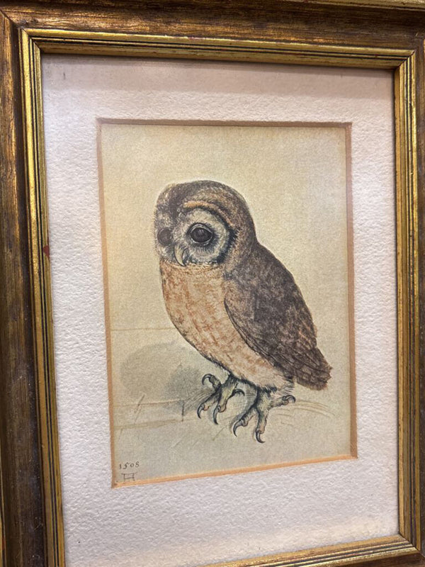 #641 Vintage Gold Framed 7" by 9" Owl Art