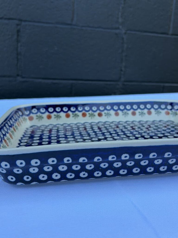 Polish pottery blue green brown dish