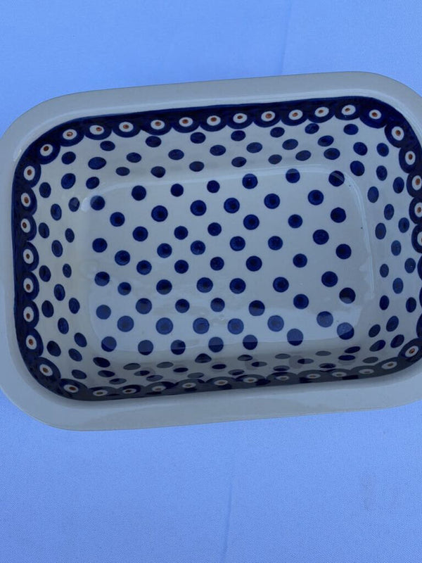 blue dot Polish pottery dish