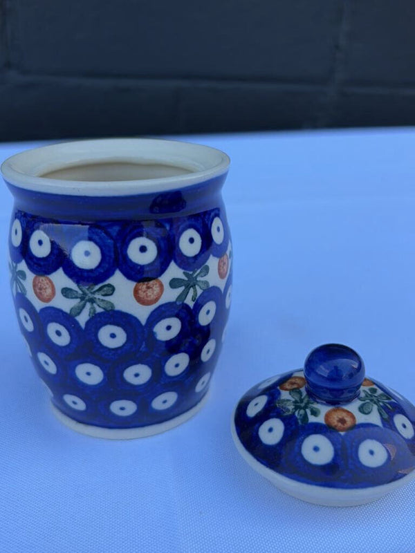 Polish pottery tiny canister in a sprig pattern