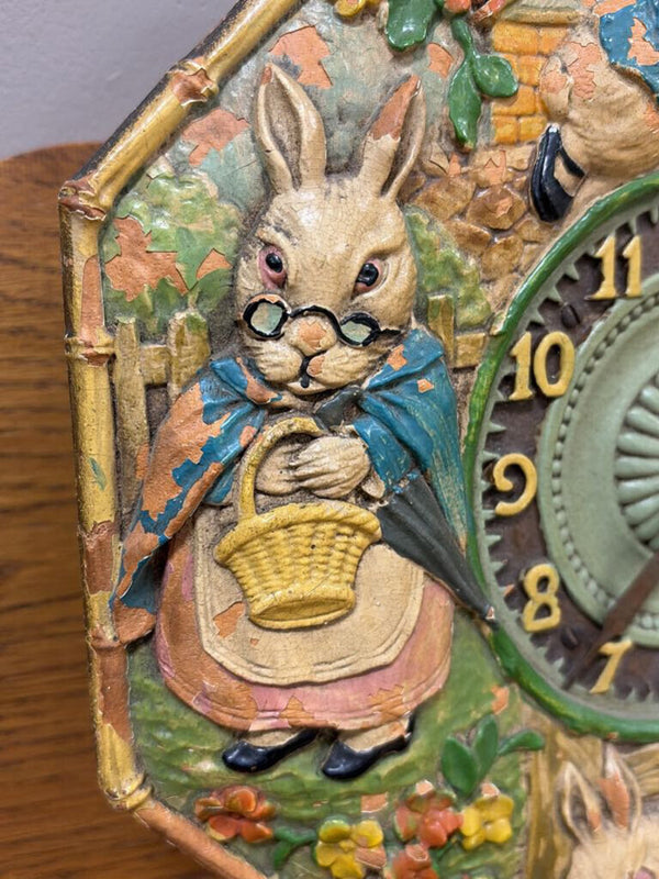 antique wooden carved rabbit clock
