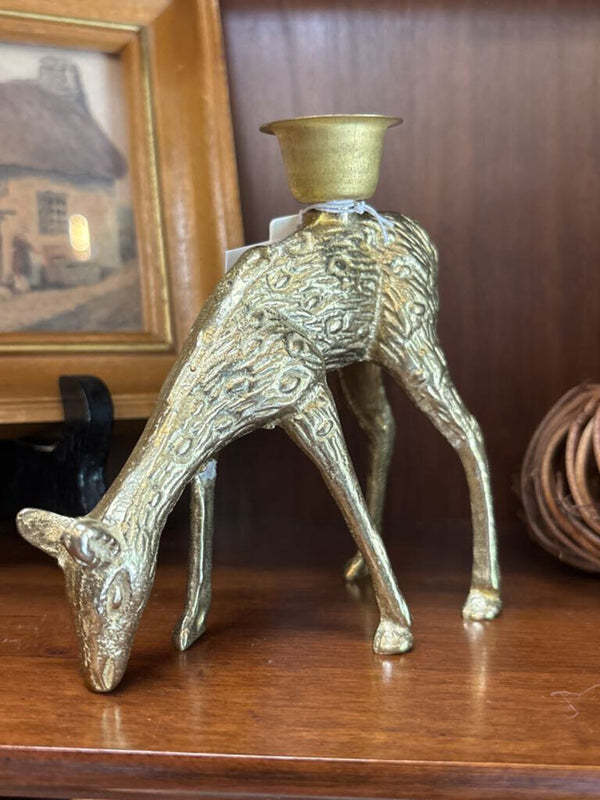 #752 Brass Etched Standing Deer Candleholder