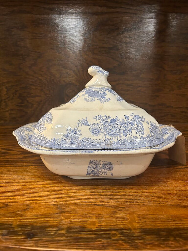 19th Century English Transferware Pottery - Asiatic Pheasants - Lg Square Covered Dish 1