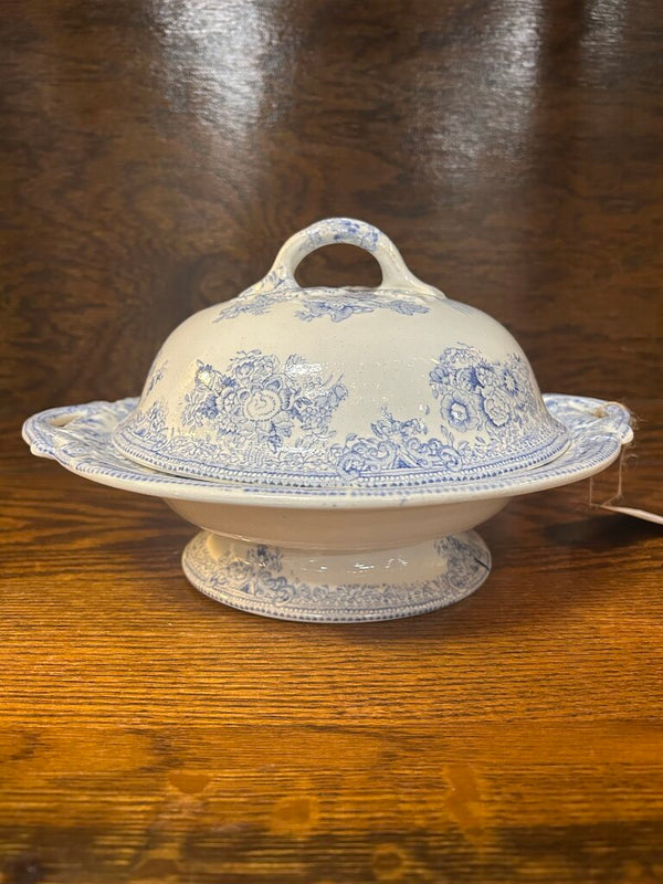 19th Century English Transferware Pottery - Asiatic Pheasants - Round Pedestal Covered Dish