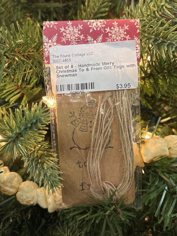 Set of 8 - Handmade Merry Christmas To & From Gift Tags with Snowman