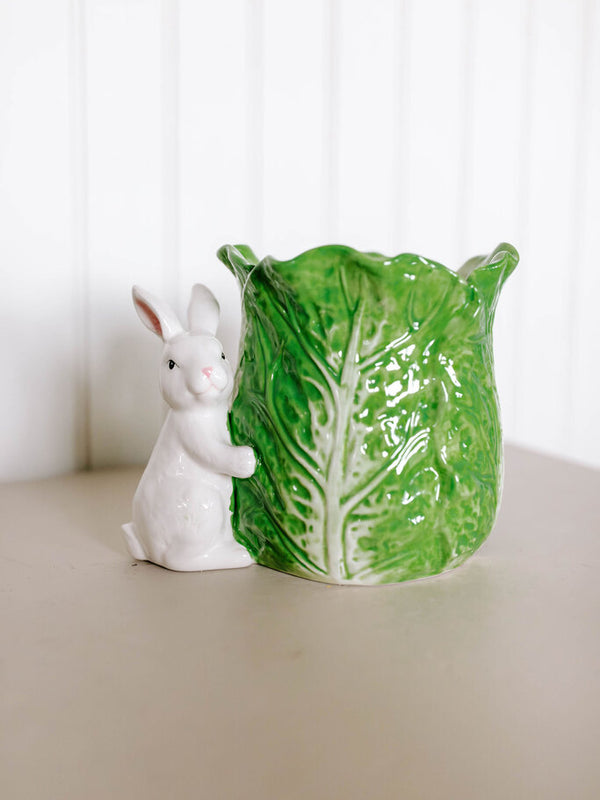 Green Cabbage Container with Bunny