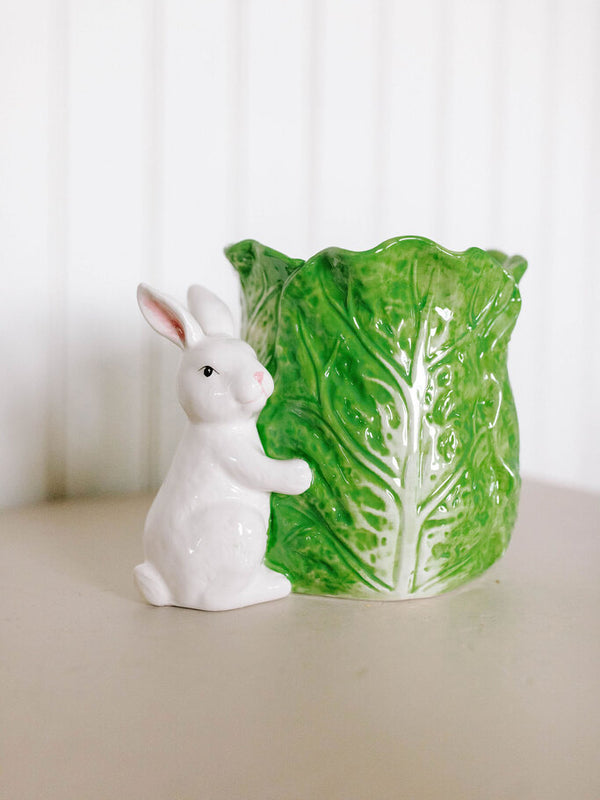 Green Cabbage Container with Bunny