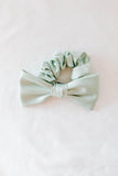 mint satin bow tie hair scrunchie