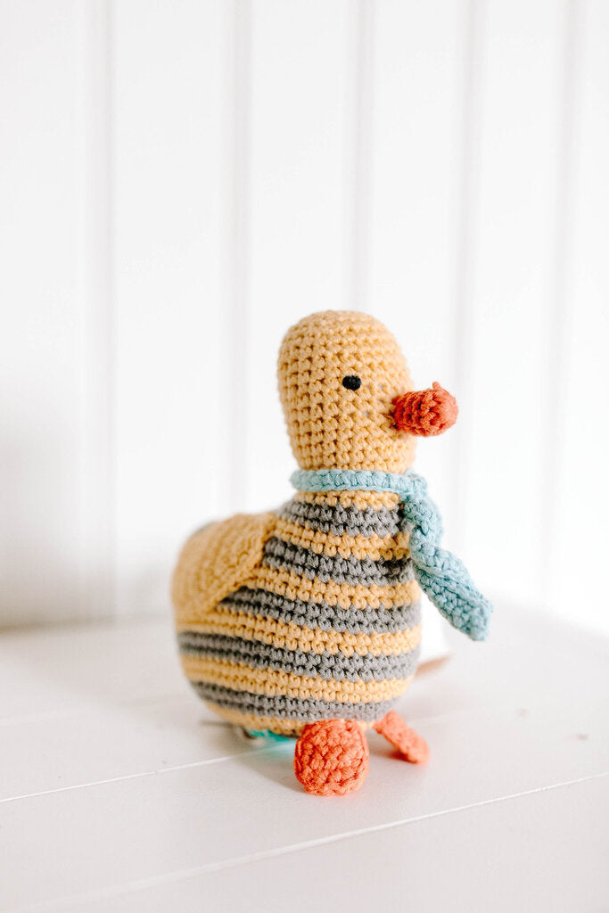 stripey yellow baby duck rattle