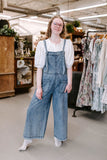 washed denim wide leg overalls