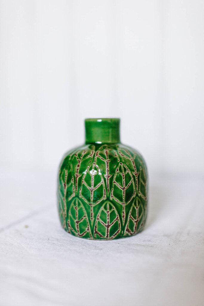 medium embossed green vase