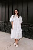 off white puffed sleeve tiered dress