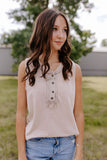 ash mocha raw edged sleeveless top