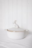 4 cup stoneware baker with rabbit in white