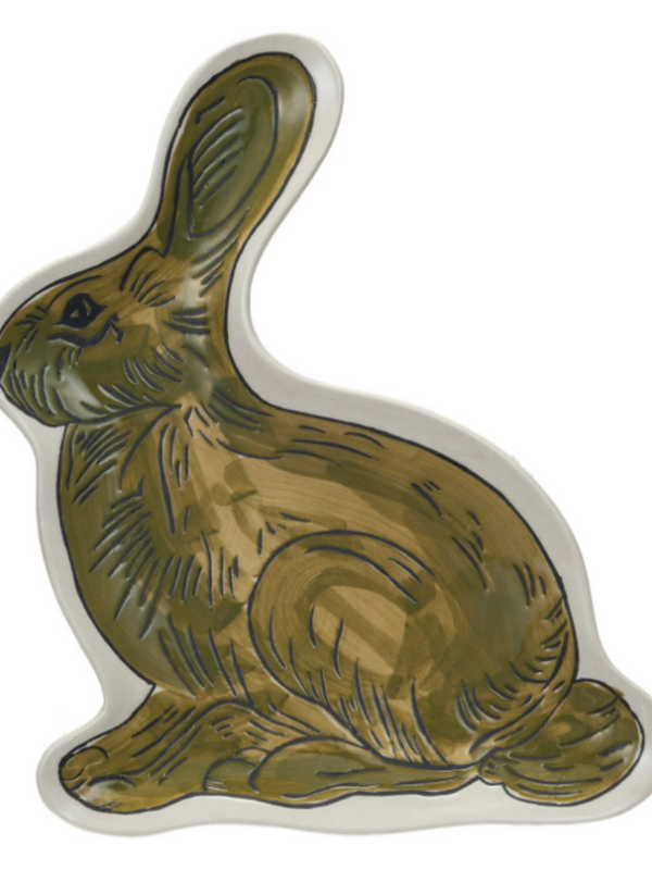 hand painted stoneware rabbit shaped plate